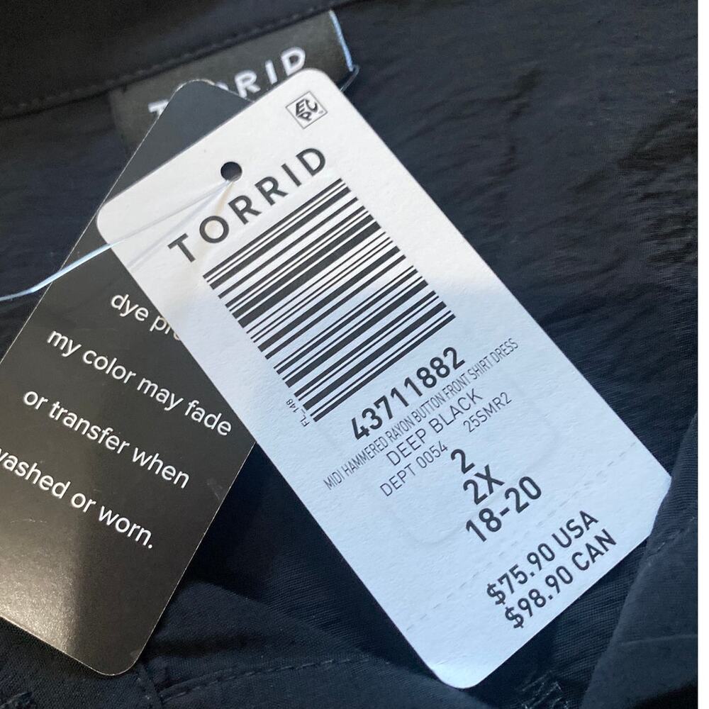 Torrid NWT Midi Hammered Rayon Button Front Shirt Dress Black Plue Size 2 / 2X - Picture 6 of 8